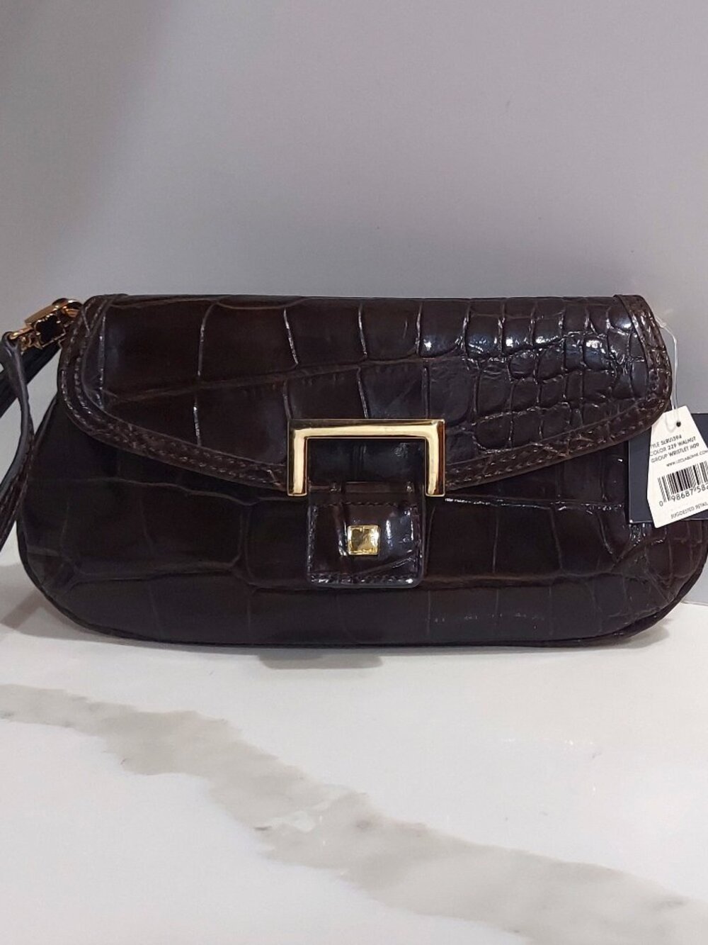 NWT Liz Claiborne Wristlet Purse faux Croc purse Walnut Brown Convertible strap